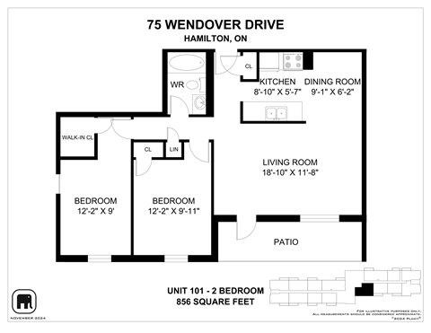 A floor plan for a unit at 75 Wendover Drive in Hamilton, ON.